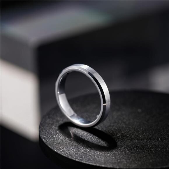 4mm 6mm Tungsten Carbide Ring for Men Women Beveled Edge Brushed Silver - Picture 2 of 7